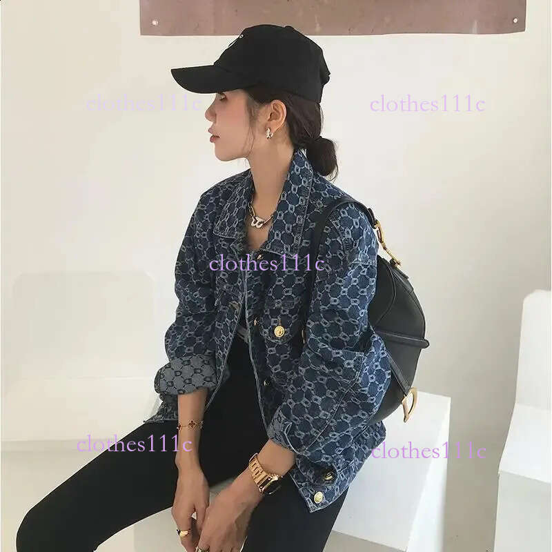 Women Vintage Loose Long Sleeve Print Cotton Jean Jackets Spring Fall Female Casual Blue Denim Jacket Coats Streetwear Outwear 240824