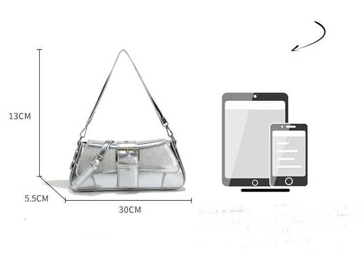 Fashion Silver Flap Shoulder Crossbody PU Leather Bags for Women Cool Buckle Designer Luxury Tote Purse Z250926