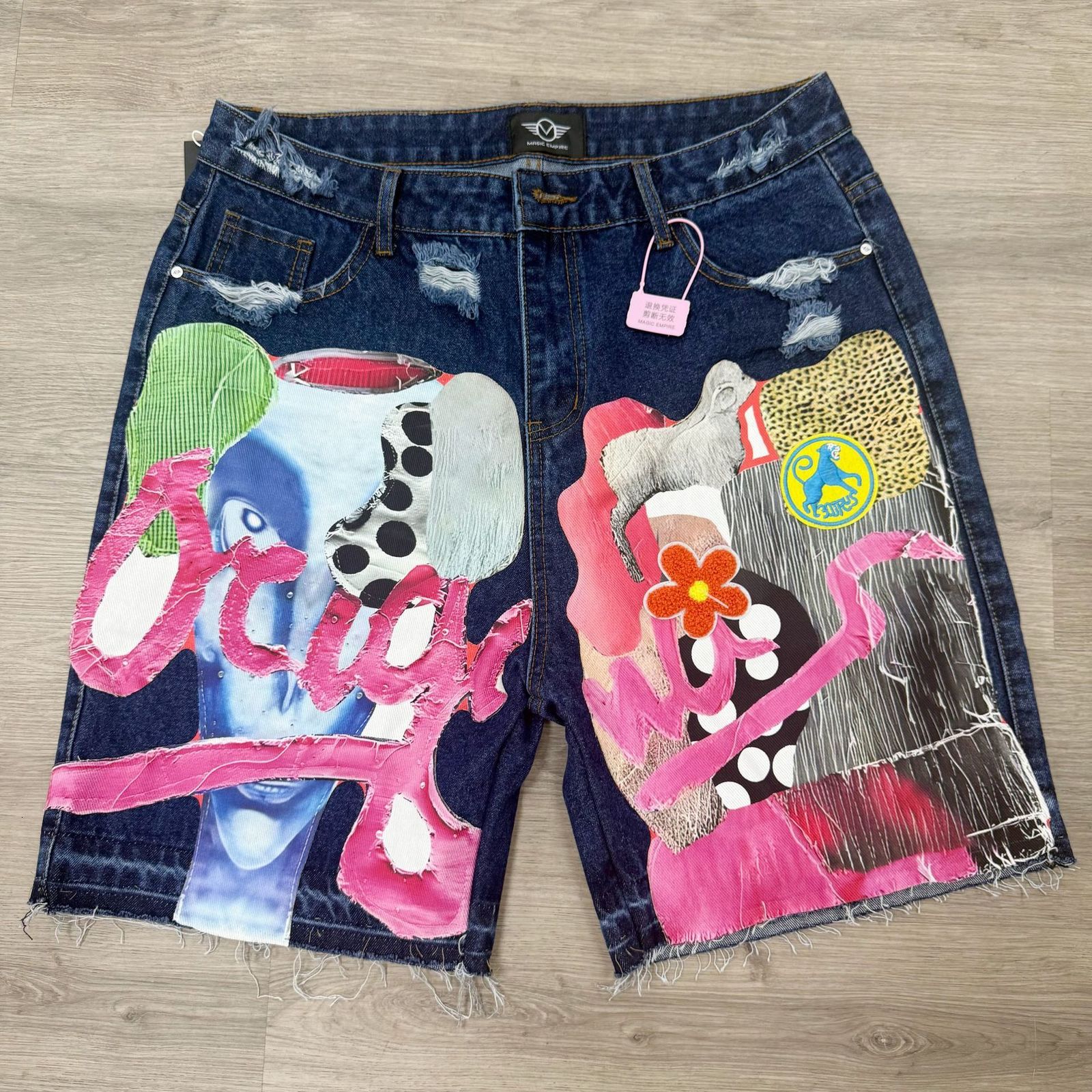 Gothic punk skull letter pattern patch work shorts mens Y2k streetwear pants hip-hop fashion denim shorts summer s 250402