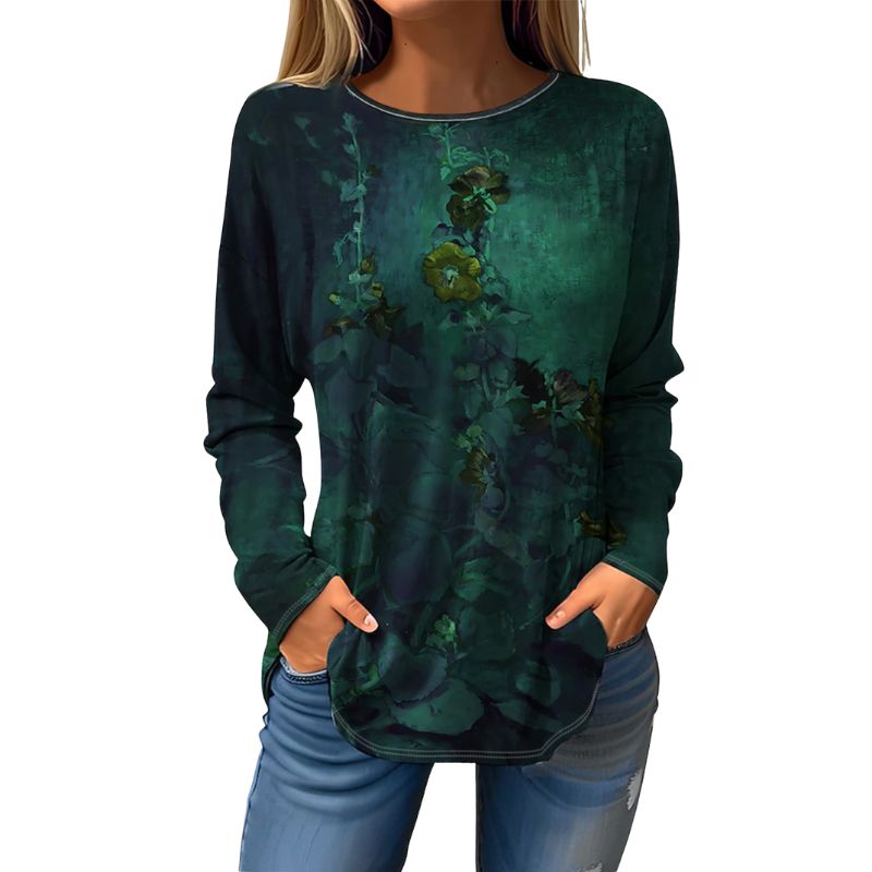 Soft Flowing Floral Design Ladies' Button-Up Long Sleeves Apparel | Stylish Breast Enlargement Fit Tops-YL23557