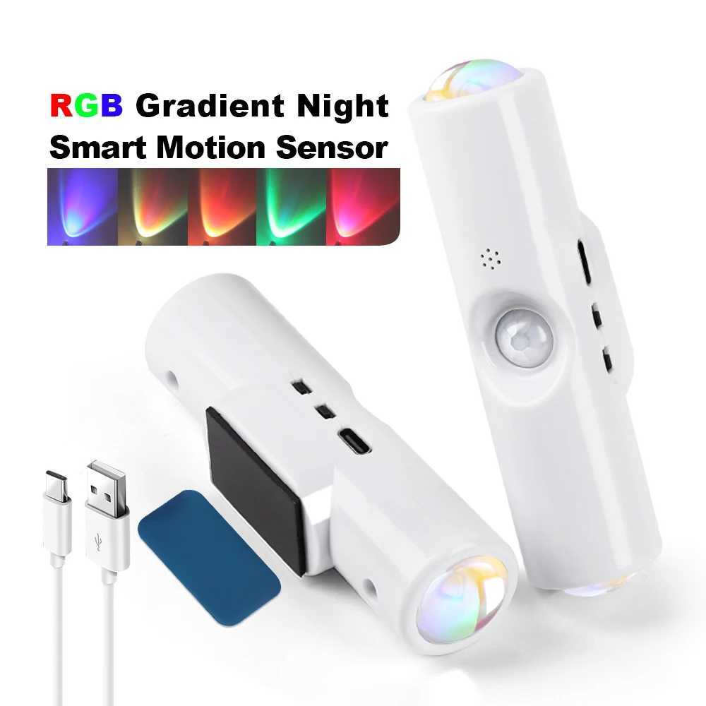 Motion Sensor RGB LED Night Light Wireless Bedside Lamp USB Rechargeable Cabinet Wardrobe Lamp Staircase Backlight Kitchen Party C250925