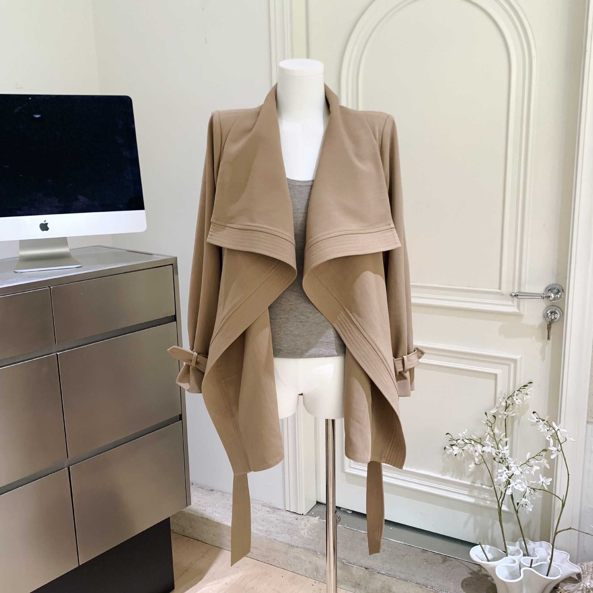 Kitaga Kokiko Vintage Trench Coat Ruffled Collar Short Large Lapel Trench Coat Elegant Overcoat W250926