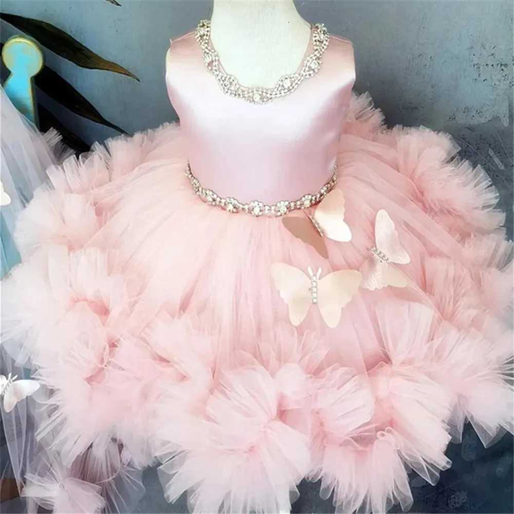 Lovely Pink Beading Sleeveless 3D Butterfly With Bow Flower Girl Dress For Wedding Childs Eucharistic Birthday Party Dresses Z250926
