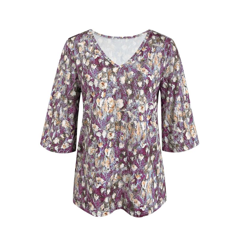Women's Autumn New Elegant Small Floral Printed Top, Plus Size (1XL - 5XL) Milk Silk Casual Vacation & Commute Blouse-YL23457
