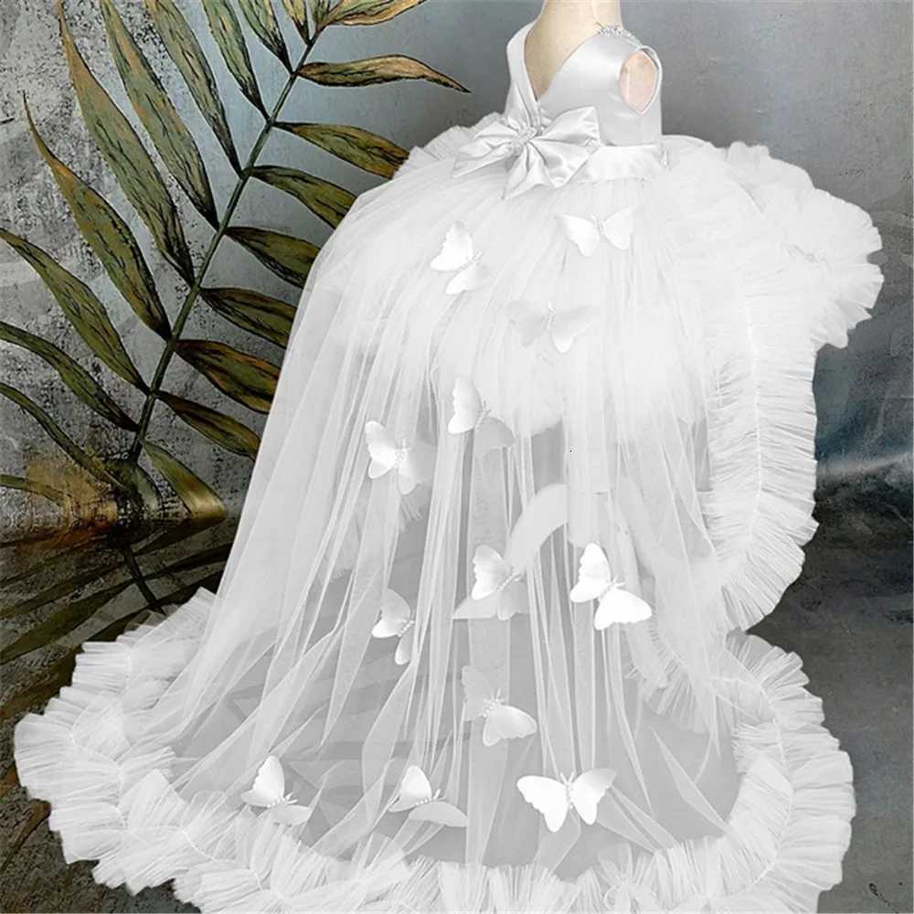 Lovely Pink Beading Sleeveless 3D Butterfly With Bow Flower Girl Dress For Wedding Childs Eucharistic Birthday Party Dresses Z250926