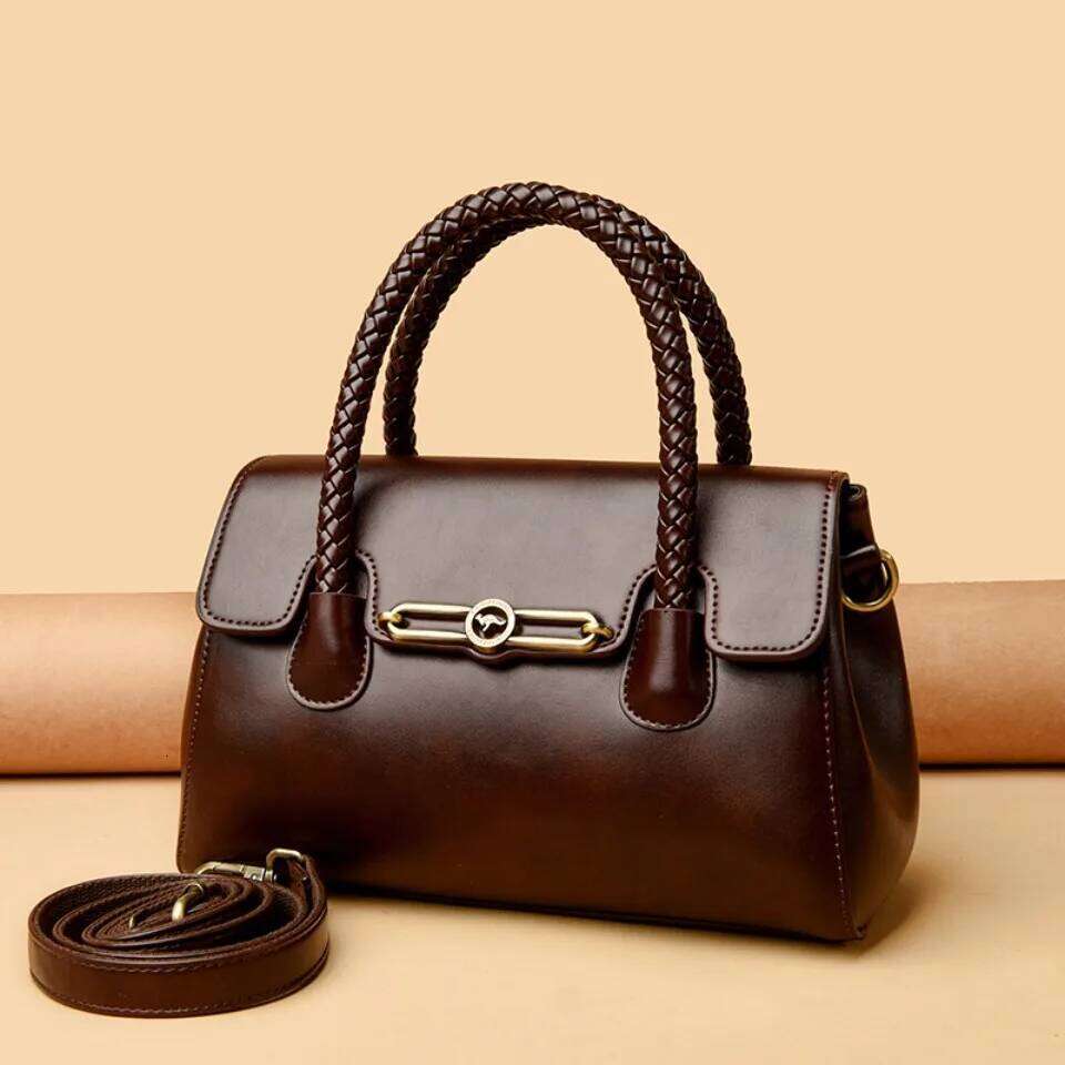 Woven Handle High Quality Pu Leather Women Top-handle Shoulder Bags Retro Casual Totes Latest Trendy Lock Designer Handbag Small