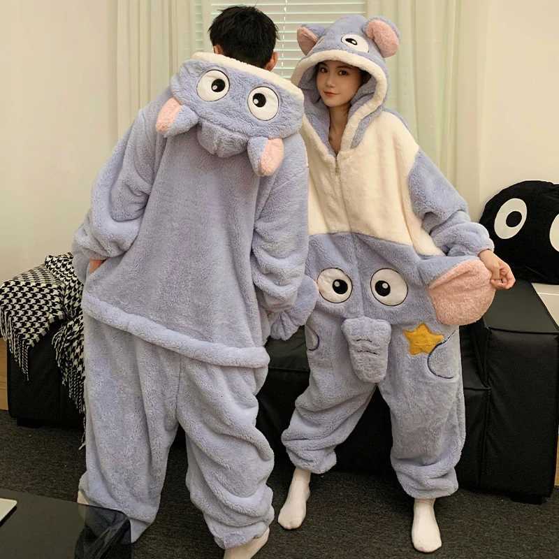 Kigurumis Cute Elephant Winter Thicken Pyjamas Women Men Pajamas Onesie Couples Jumpsuit Hooded Bodysuit Festival Funny Homewear Z250925