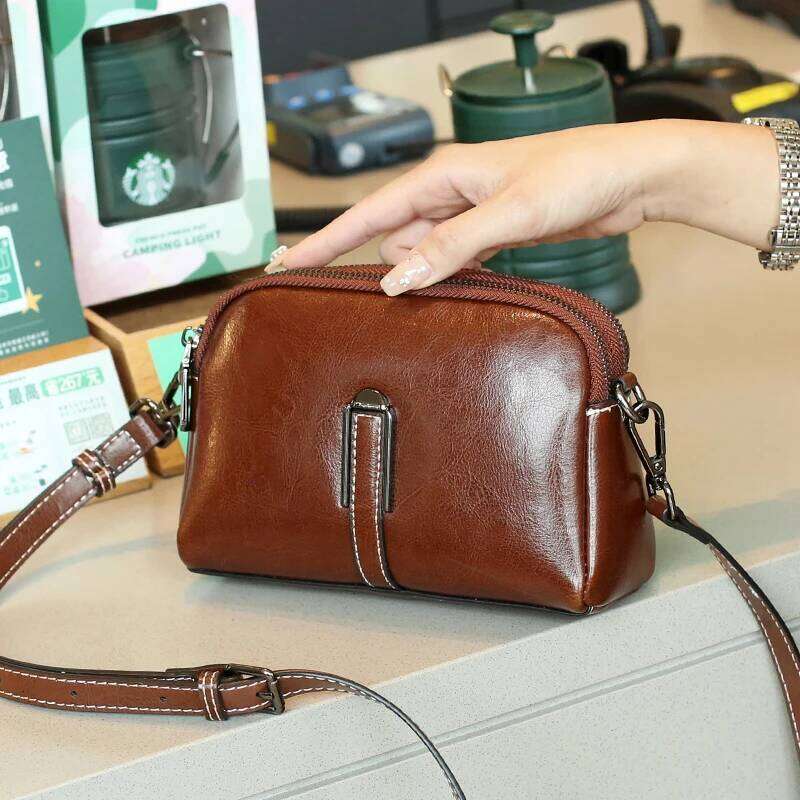 Women's Genuine Leather Cowhide Bucket Shoulder Bag Vintage Handbag Crossbody Designer Commuting Handbag MDNG2509