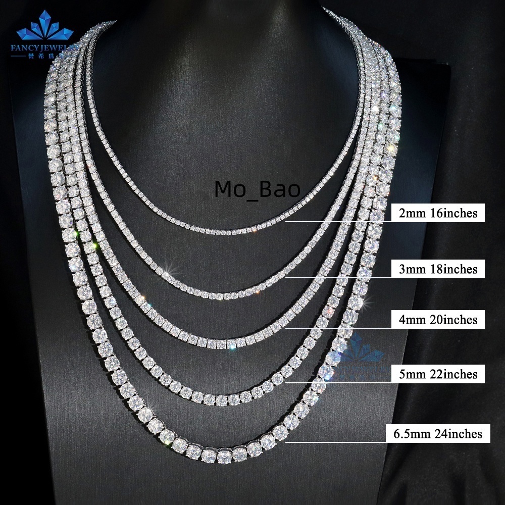 Pass Diamond Tester 20mm65mm VVS Moissanite Diamond 925 Silver Iced Out Tennis Chain Necklaces Hip Hop Jewelry