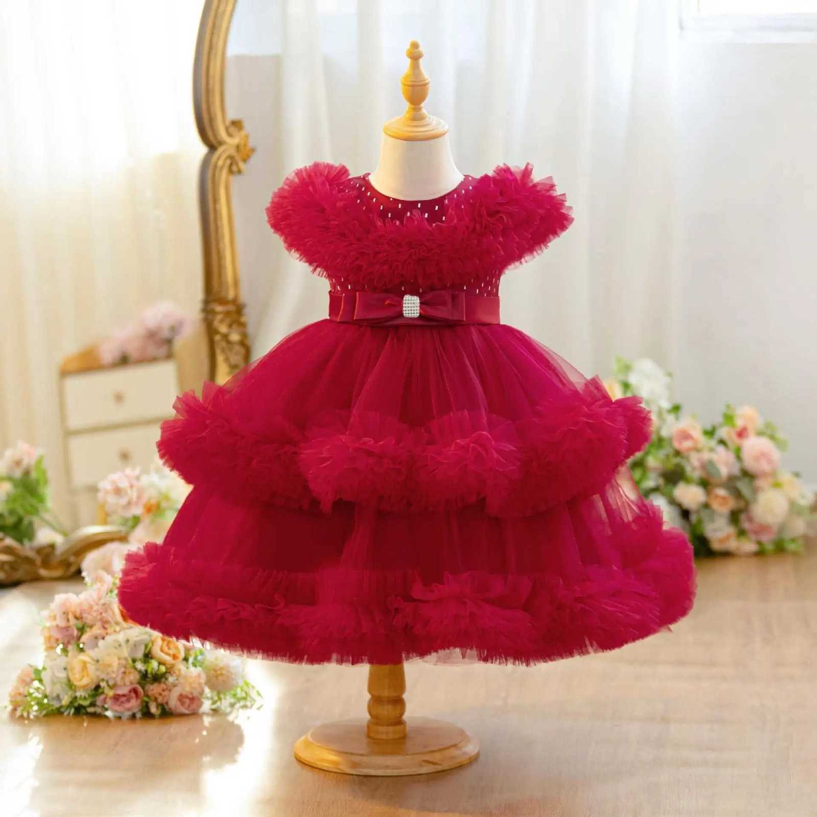 New Elegant Solid Color Girl Princess Dress 412 years old piano performance girl dress birthday party wedding Girls Dress Z250926