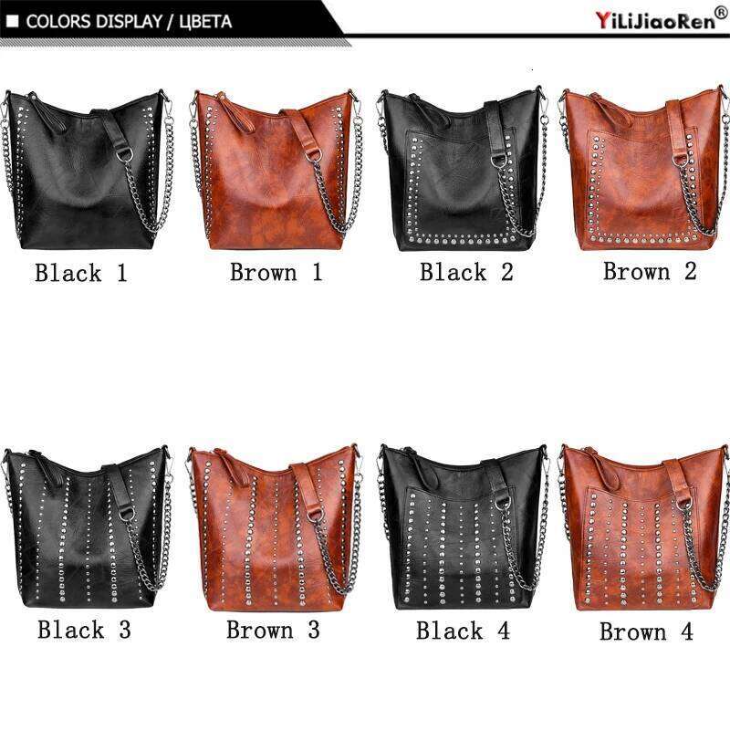 Designer Bag Retro Rivet Shoulder Chain Crossbody Bags For Leather Messenger Bag Women Large Handbag Lady Bolsas De Mujer