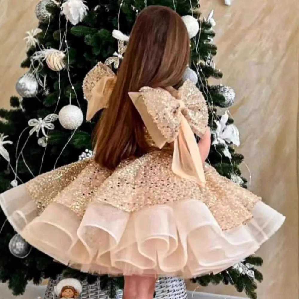 Sequin Flower Girl Dress Sparkly Tulle Princess Gown With Bow Cape Kids Girls Clothes First Communion Formal Occasion Birthday Z250926
