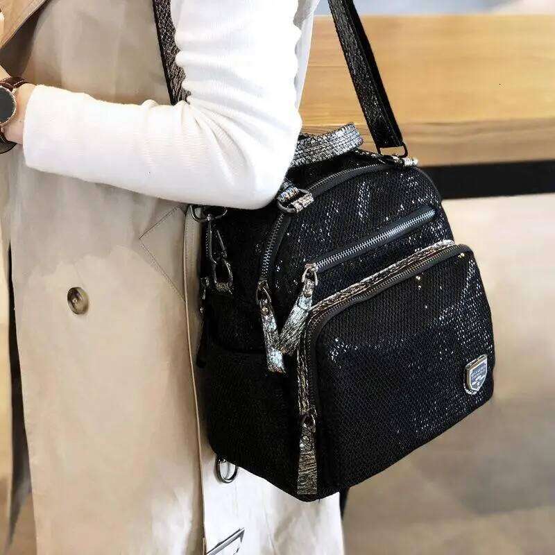 Korean version new women handbag sequin fashion travel backpack multifunctional large capacity dual-use bag trendy