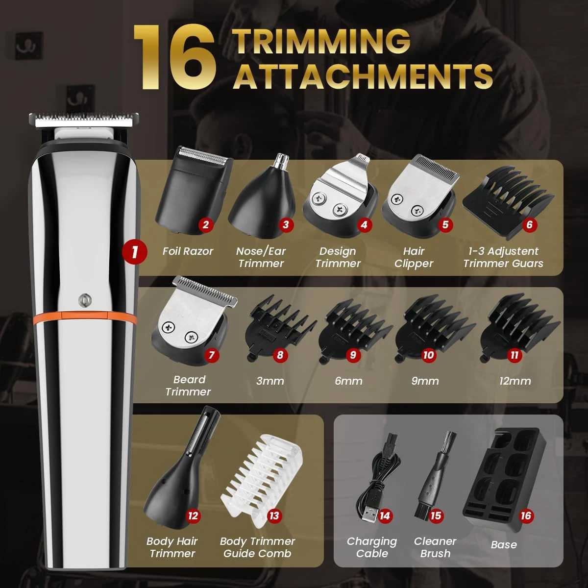Beard Trimmer for Men 6 in 1 Hair Clippers Kit Waterproof Hair Cutting Machine for Beard Hair Body Nos Ear with Foil Razor R250926