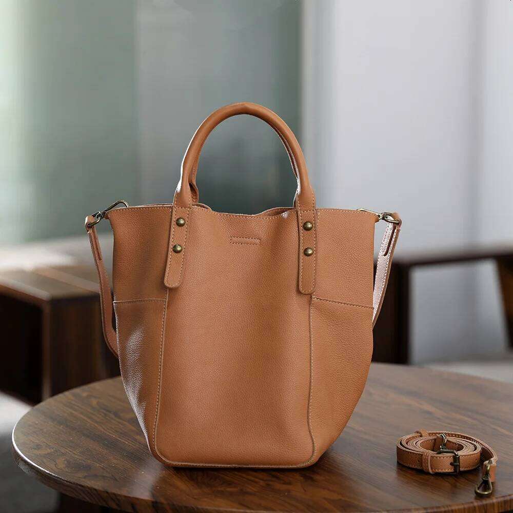 Handmade Vintage Top Layer Cowhide Bucket Leather Hand Bill Shoulder Crossbody Bag Women's Purses And Handbags suotong2509