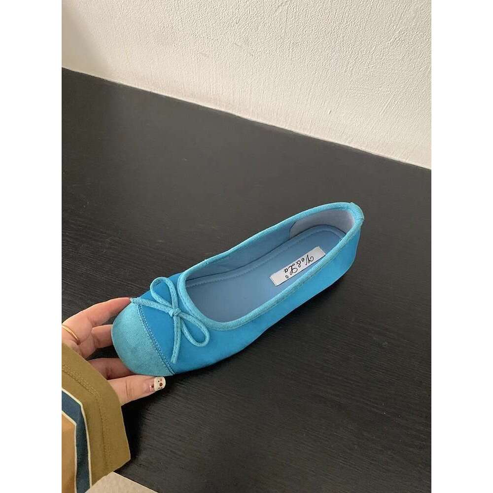 Women's Small French Style Evening Breeze Soft Sole Flat Bow Designer Shoe Early Spring Single New Blue Ballet Shoes