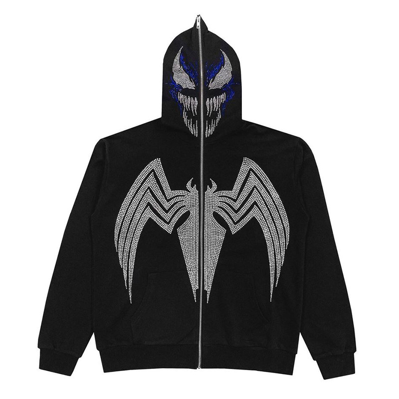 Designer Women's Hoodies Autumn and Winter Fashion Women's Casual Loose Coat Top Ironing Diamond Printed Hooded Halloween Hoodie