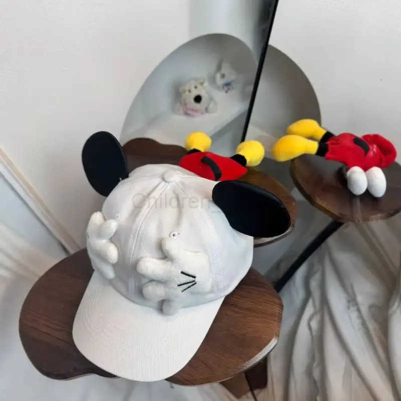 Disney Mickey Mouse Baseball Cap Small Palm Doll Sun Protection Peaked Kawaii Cartoon Mickey Ears Sun Hat for Fun And Protection H250926