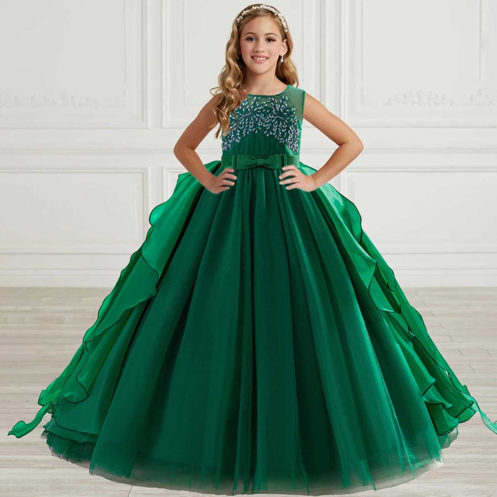 Teen Sequin Princess Girls Party Dresses Elegant Flower Bridesmaid Birthday Kids Dresses for Girl Wedding Princess Gown Vestidos Z250926