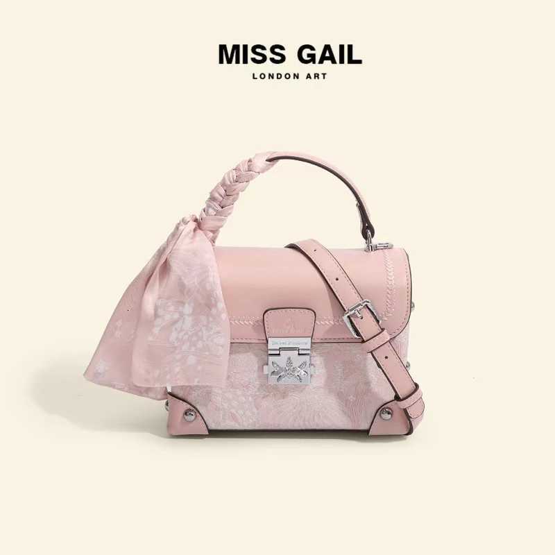 Sweet Fashion Printed Mini Handbag Womens Ribbon Bow Small Square Bag Girl Studded Noble Crossbody French Box Embroidery Z250926