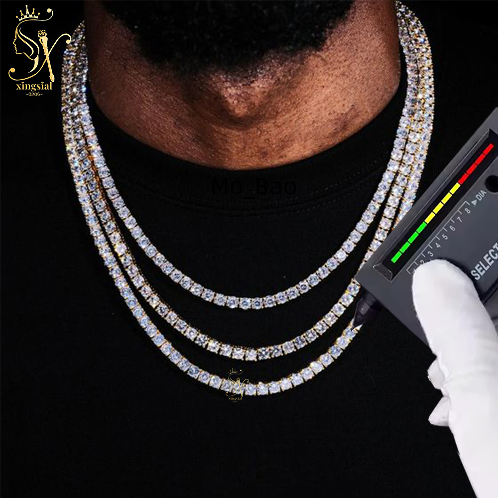 Luxury Men Women Hip Hop Iced Out Fine Jewelry Simulate Diamond 18k Gold Plated 925 Silver VVS Moissanite Tennis Chain Necklace