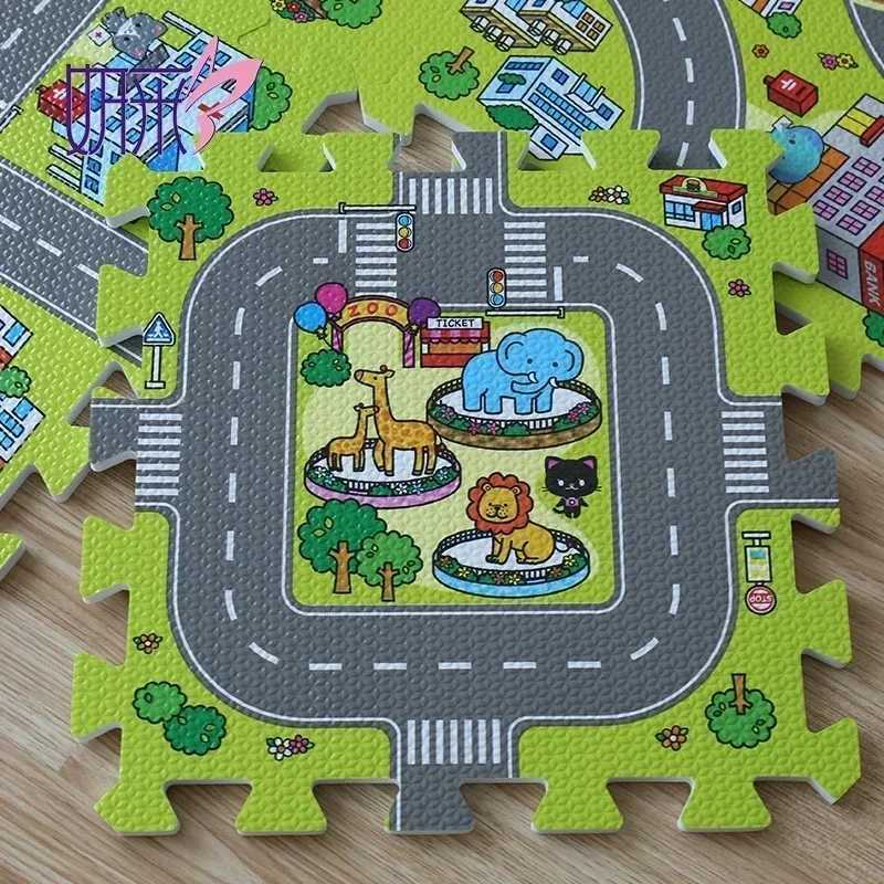 9pcslot Baby Play Mat Children Rug Soft Floor Toys Road Traffic Soft Floor Home Decor EVA Kids Foam Puzzles Kids Carpet Playmat Y2509261