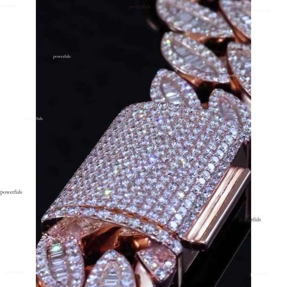 18mm Cuban Link Chain Iced Out Necklace with Baguette Round Cut VVS Moissanite Dia Tester Approved