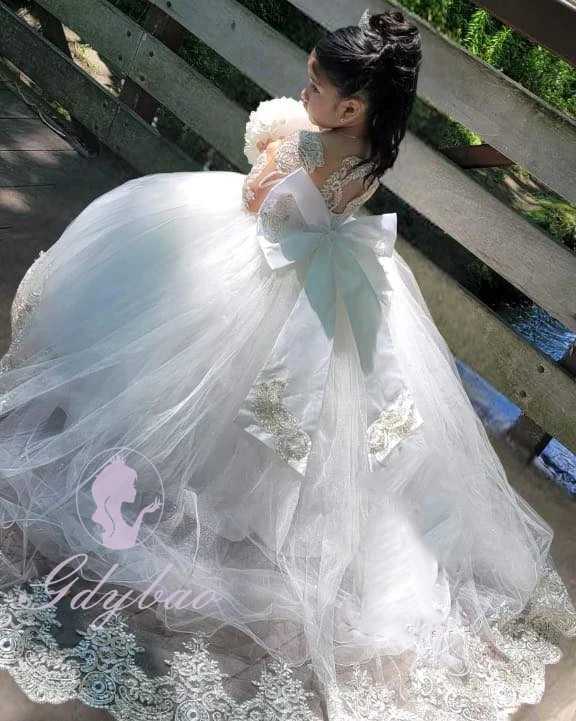 Customized Pink Flower Girl Dresses For Wedding Gold Appliques Floor Length Kids Birthday Party First Communion Gown Z250926