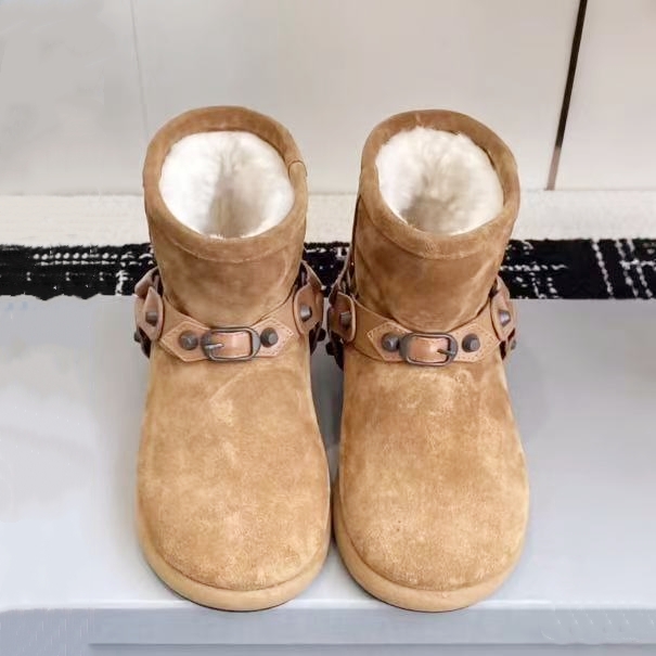 Suede soft leather alaska boot Womens Designer booties Luxury shoe Fur Winter Furry Mini Snow Boots Fashion Fluffy Fall Rivet Work ankle boot Sport travel Casual shoe