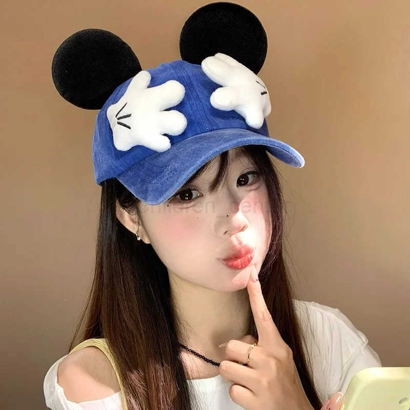 Disney cartoon cute Mickey Mouse ears hand cover face baseball cap casual fashion outdoor sports sunshade cap girl gift H250926