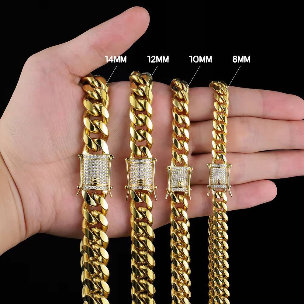 Hip Hop Necklace Men Chain Stainless Steel Necklace Solid Gold Hip Hop Miami Cuban Link Chain 18k14k Gold Chain
