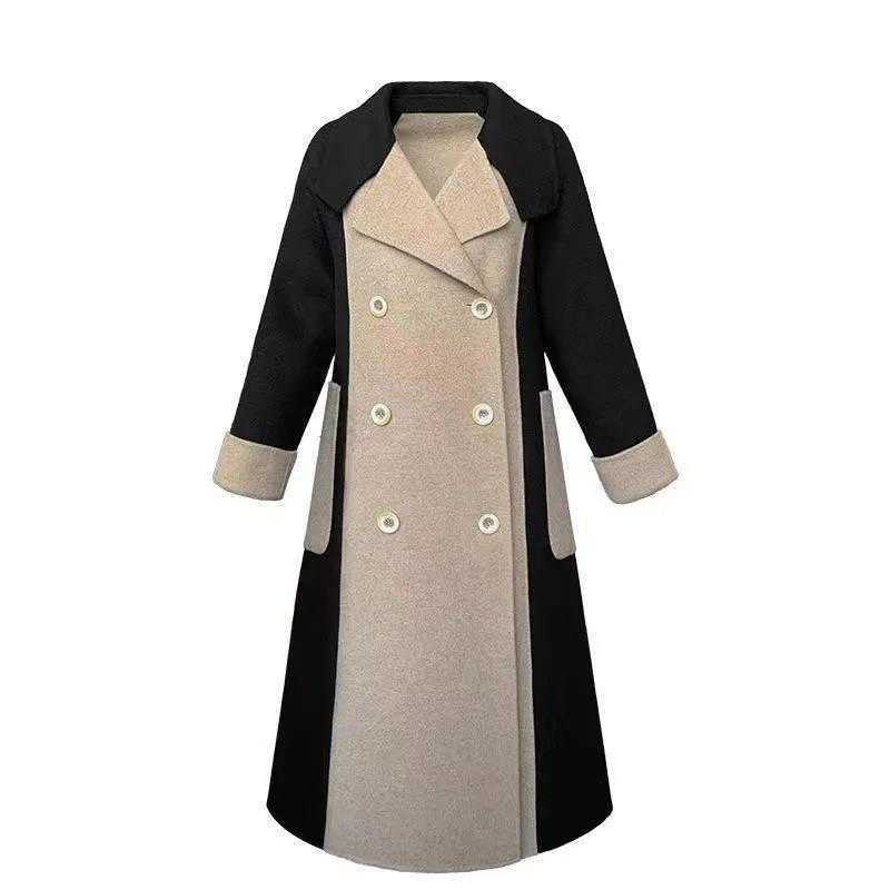 Hepburn Sle Woolen Coat for Women Long 2025 Winter New HighEnd Elegant Slimming ColorBlock Woolen Overcoat for Women W250926