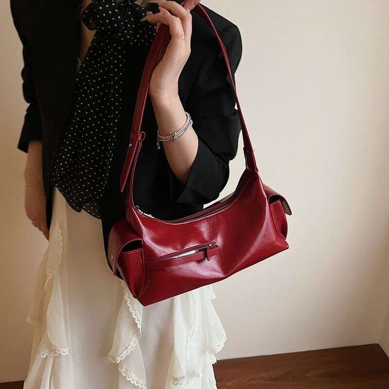 Korean Style Underarm Crescent For Women New Fashion Versatile Double Pocket Large Capacity Shoulder Bag