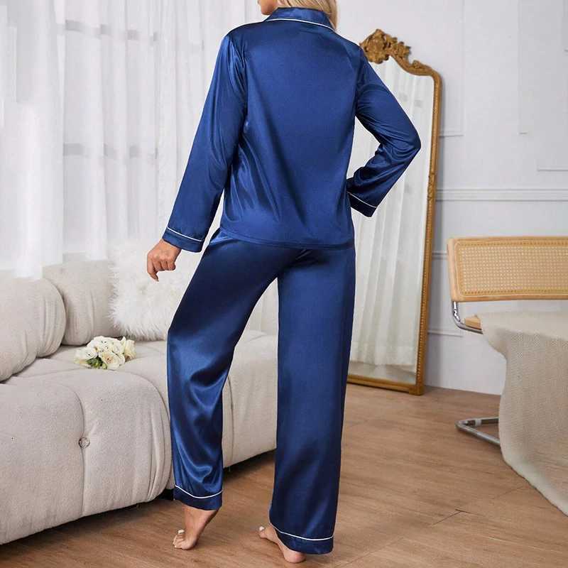 Womens Sleepwear Simple Satin Pajama Set Long Sleeve Buttons Lapel Top With Elastic Pants Loungewear Nightwear 2 Piece Nighty Z250925