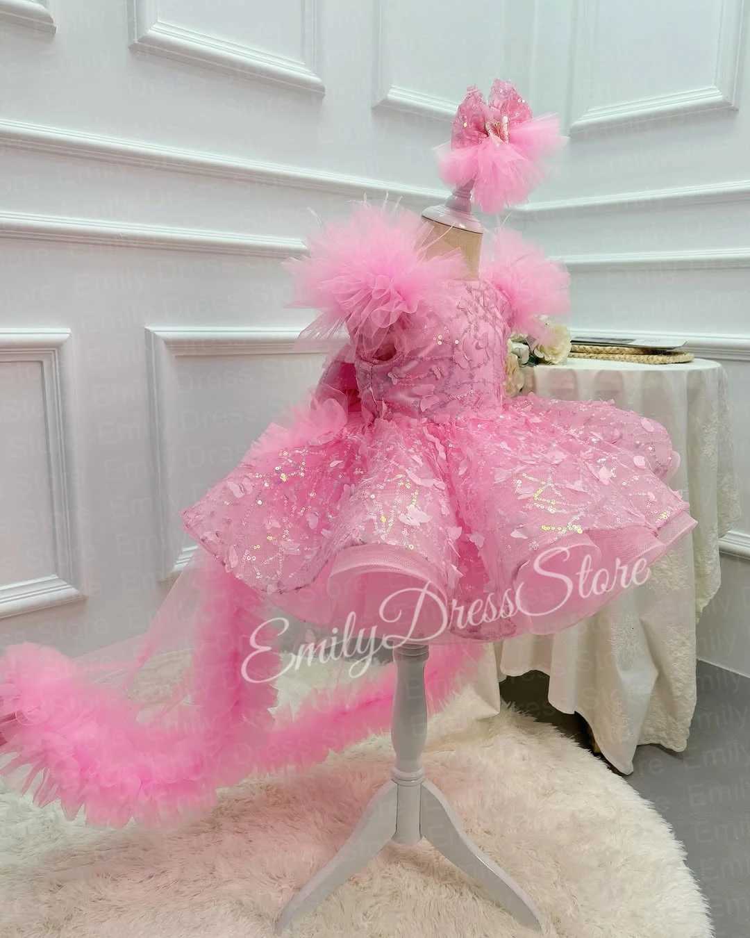 Customized Baby Flower Girl Dress For Wedding Applique Puffy Tulle Feather Sequins Birthday Party Kids First Communion Ball Gown Z250926