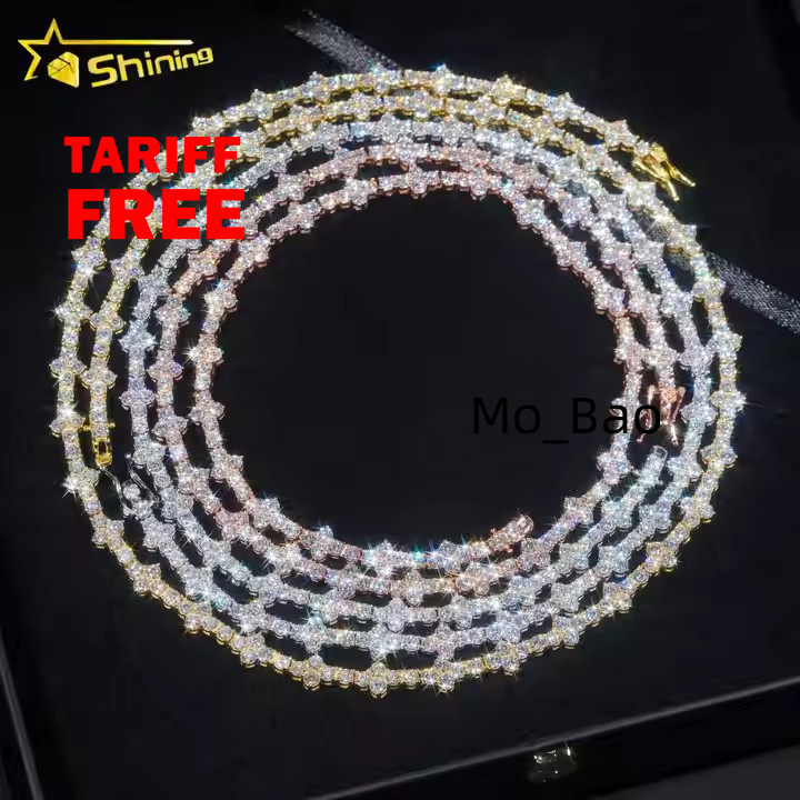 In Stock Cheapest Price Hip Hop Jewelry 925 Sterling Silver 3mm VVS Moissanites Diamond Cross Necklace Moissanite Tennis Chain