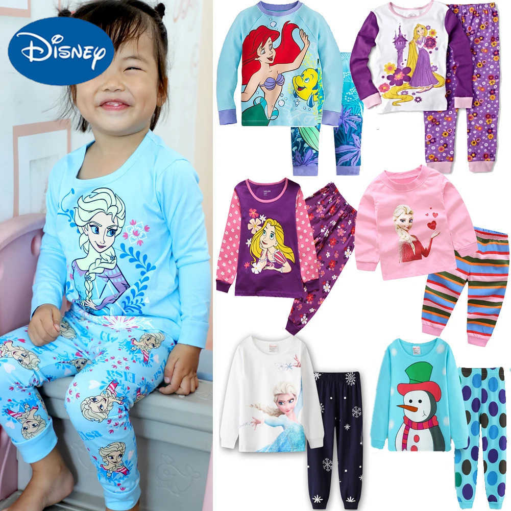 Disney Free Shipping Girls Pajamas Kids Princess Anna Elsa Sleepwear Children Cartoon Clothing Set Baby Rapunzel Pijamas Cotton Pyjama H250926