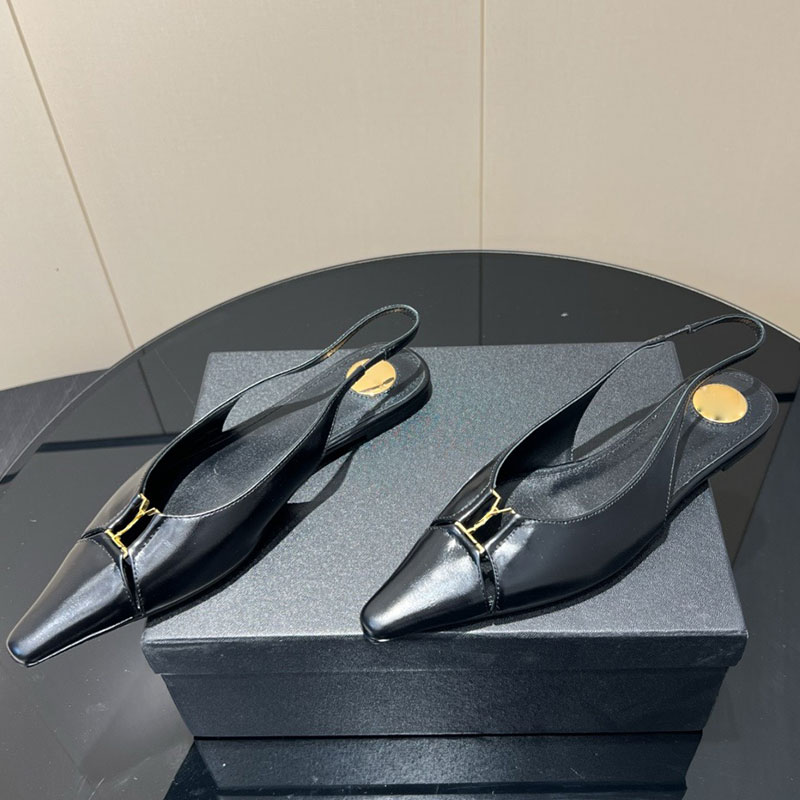 Babylone Slingback Flats In Smooth Leather 800240 Womens Calfskin Sandals Designer Flat Sandal Ladies elasticized slingback strap ballet shoes cut out pointed toe