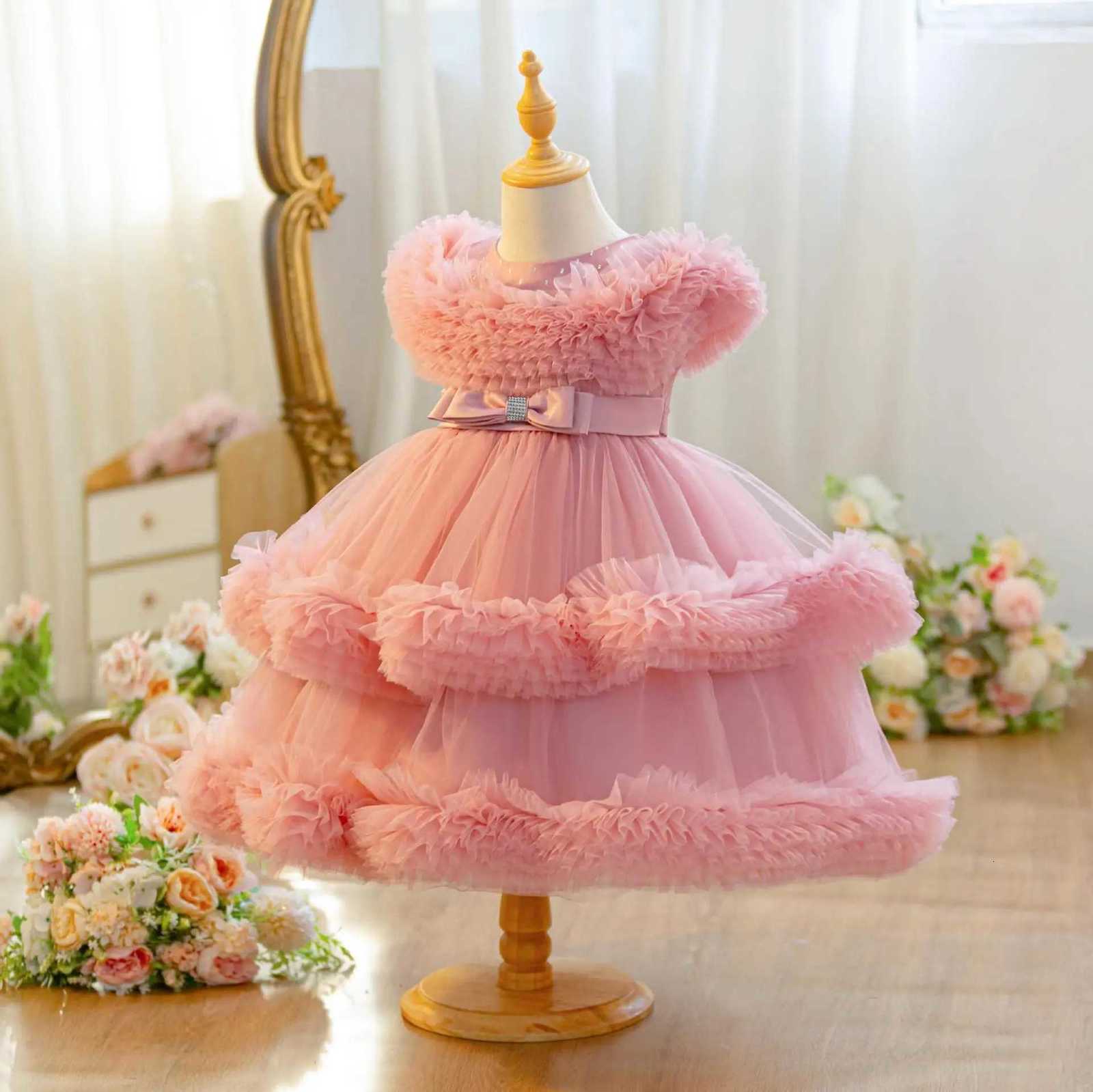 New Elegant Solid Color Girl Princess Dress 412 years old piano performance girl dress birthday party wedding Girls Dress Z250926
