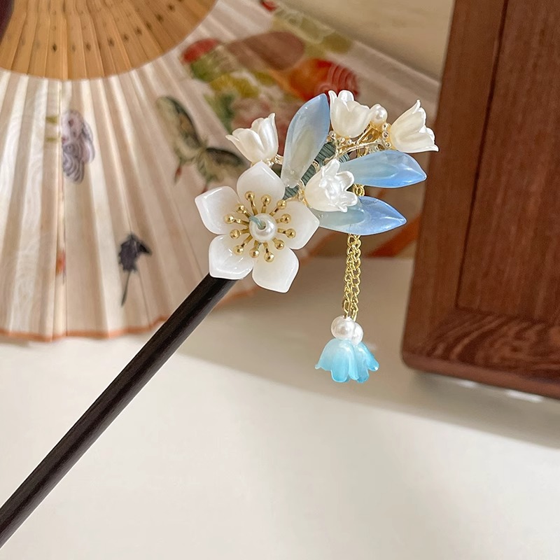 Elegant Chinese Style Hair Accessory Romantic Enameled Flower Tassel Hair Clip Alloy Jewelry Hairpin For Women Fashion Hairpin