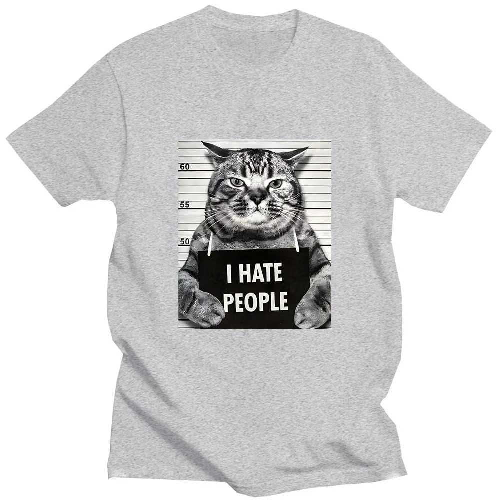 I Hate People Meow Print Tshirt Fun Cat Print T Shirts Loose Street Short Sleeve FemaleMale 100 Cotton Clothing Casual Tshirt L250926