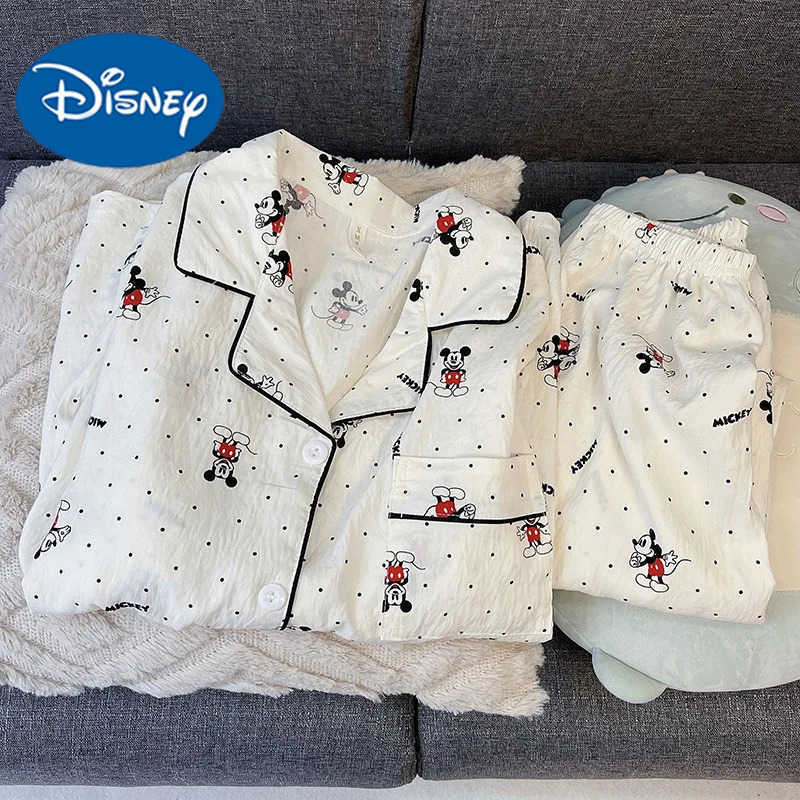 Disney Mickey Mouse Sleepwear Women Pajamas Set Autumn Sprng Cute Cartoon Long Sleeves Home Clothes Schoolgirl Nightshirt Set H250926