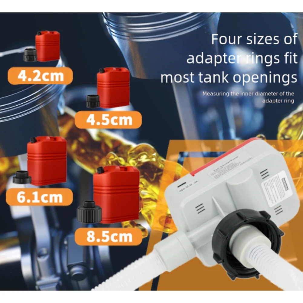 Electric Fuel Transfer Pump With Auto-stop Sensor Leak Protection For Oil Fuel 39Inch-51Inch Hose Diesel Oil Pump 4 Adapters For Oil, Battery Or USB P