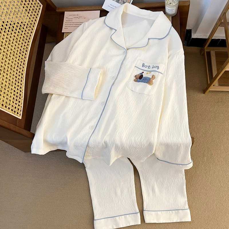 Embroidery Letter Fashion Womens Pajamas Harajuku Style Cute Sweet Dog 2 Piece Pajamas Cartoon Kawaii Spring New Home Wear Z250925