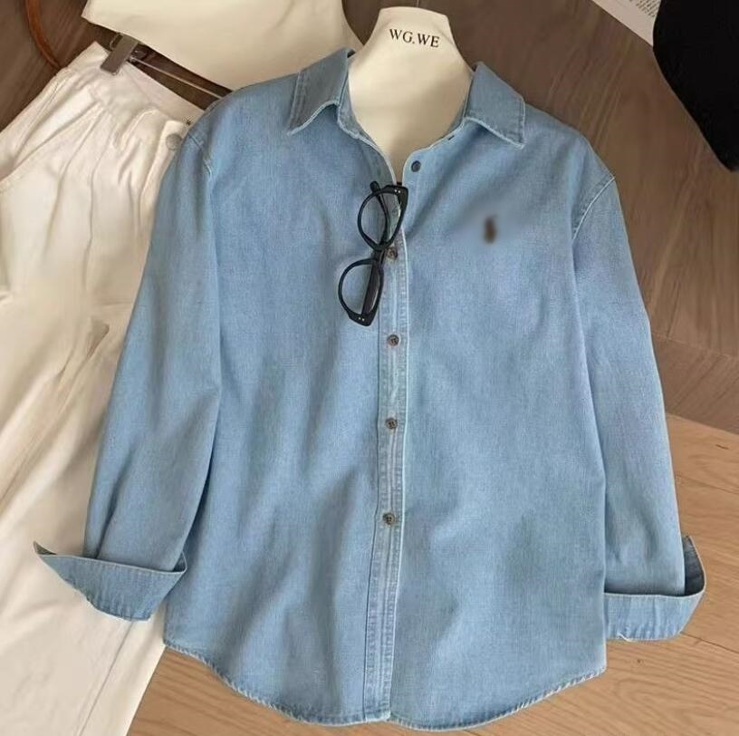 Jean Shirts Casual Women's polo Shirts loose Lapel cotton Shirts Designer pomy Embroidery Blouses Women Shirt Long sleeved Sweatshirts