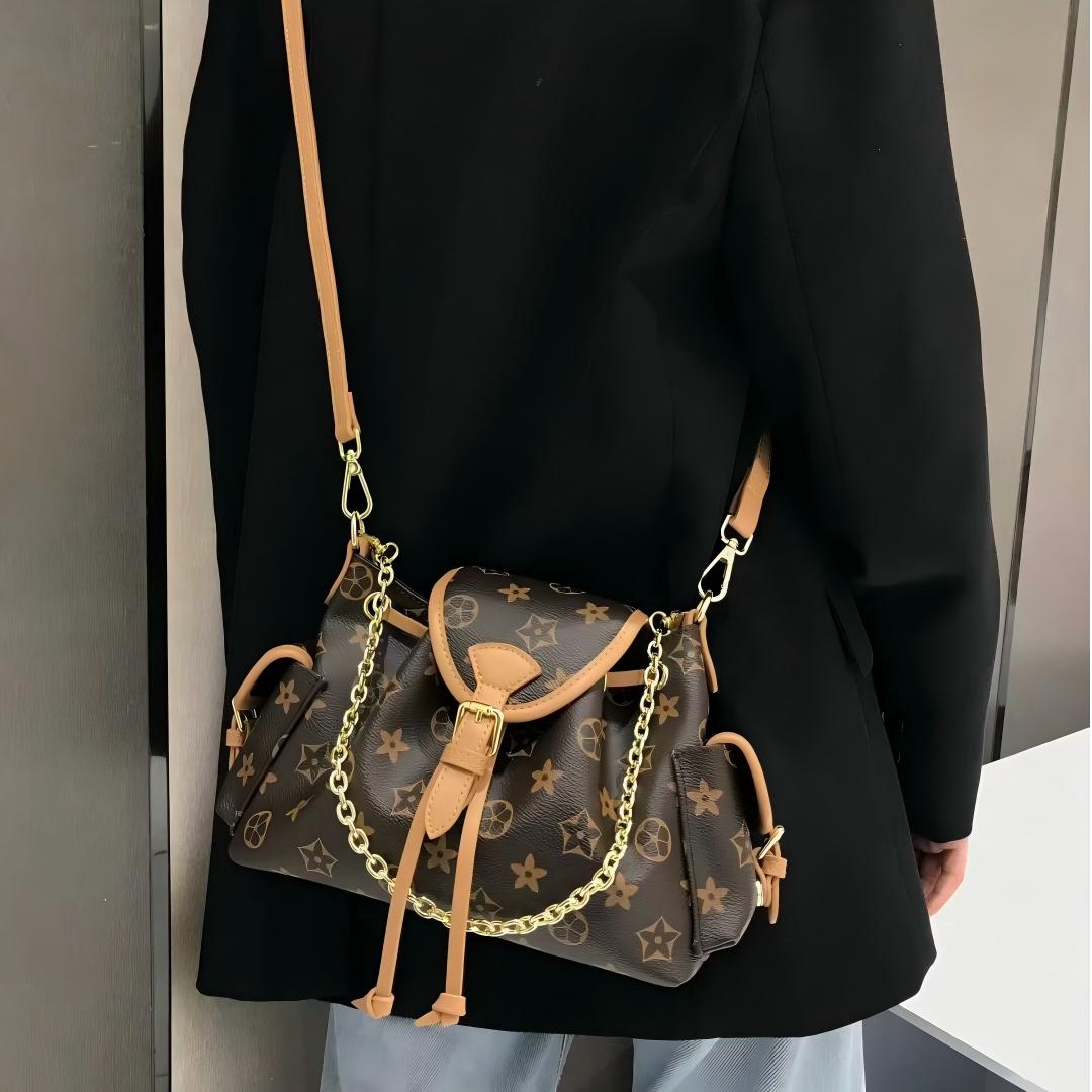 free shipping designer bag genuine leather vintage printed Boston bag trendy light luxury single shoulder cross body bag for woman