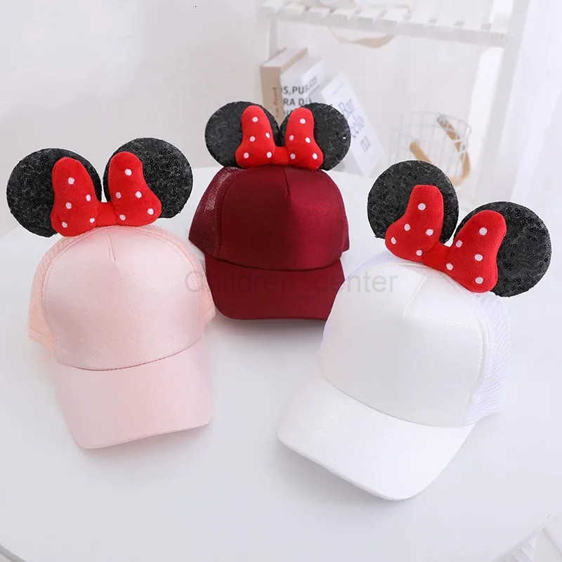 Disney Minnie Mouse Baseball Cap Mesh Women Summer Cute Snapback Hat Girls Hip Hop Kawaii Cartoon Breathable Travel Party Hats H250926