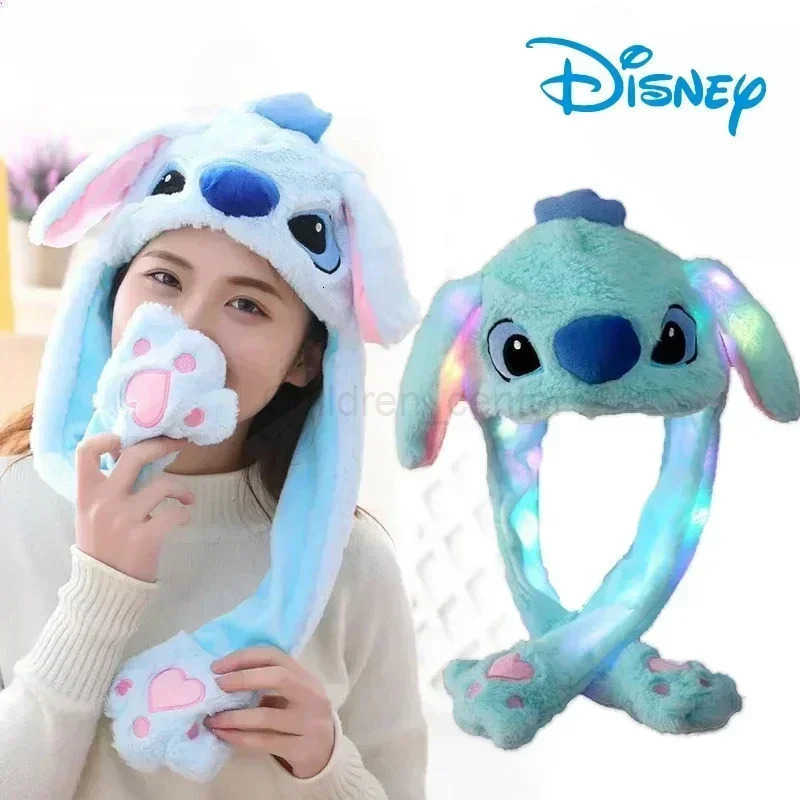 Disney Kawaii Stitch Ear Hat Non Luminescence Cute Cartoon Cosplay Party Hat Moving Jumping Rabbit Hat for Kids Gifts H250926