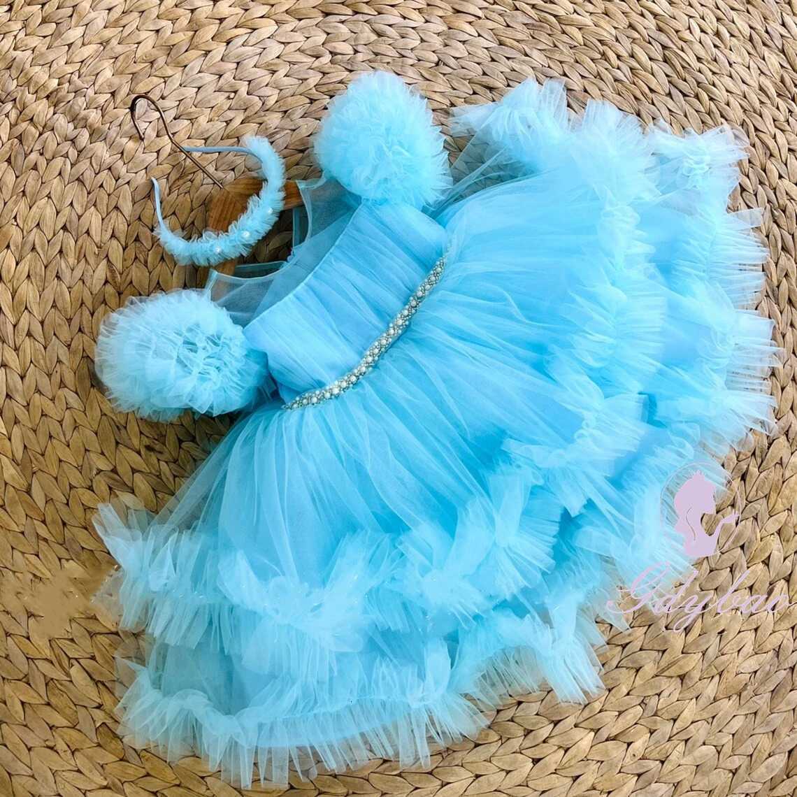 Customized Red Flower Girl Dress For Wedding Puffy Tulle Short Style Mini Kids Birthday Party Baby First Communion Ball Gown Z250926