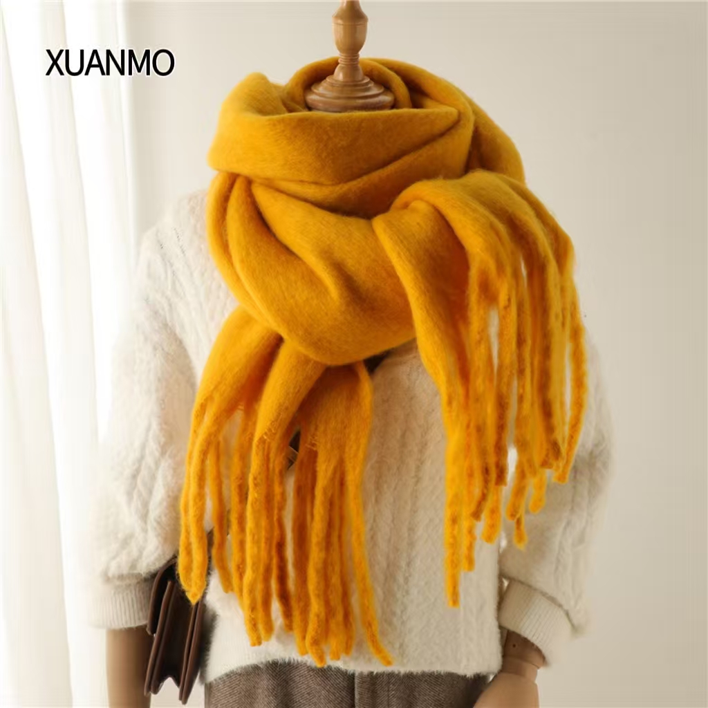 K1976 Hot Recommendation Winter Korean Style Solid Color Thickened Scarf Women Wool Faux Cashmere Shawl High Cost Performance